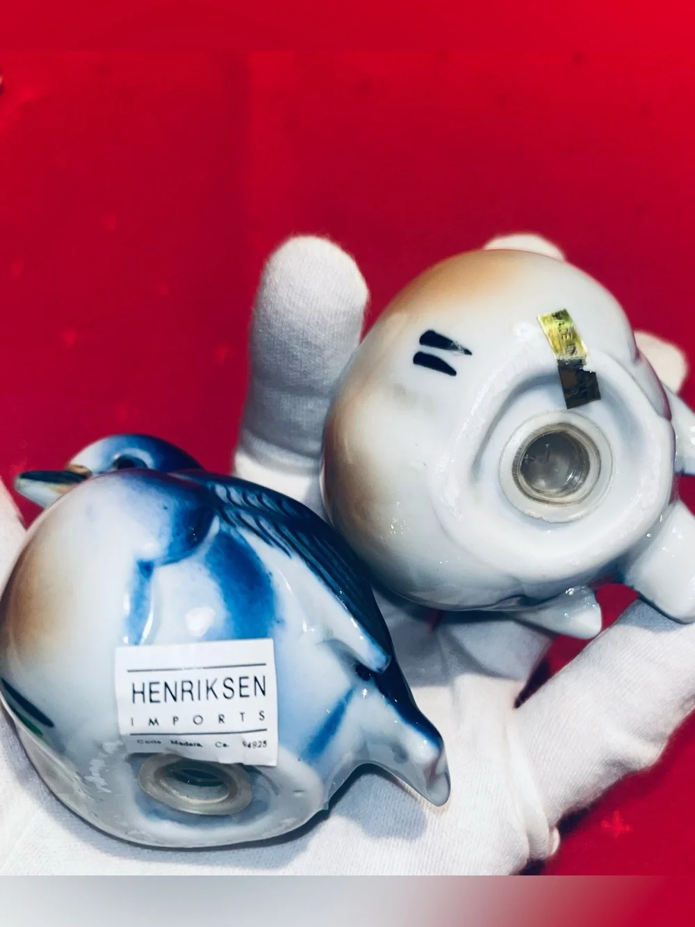 Vintage Henriksen Blue Ceramic Bird Salt and Pepper Set